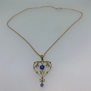 Pearl and Blue Stone Yellow Gold Pendant
