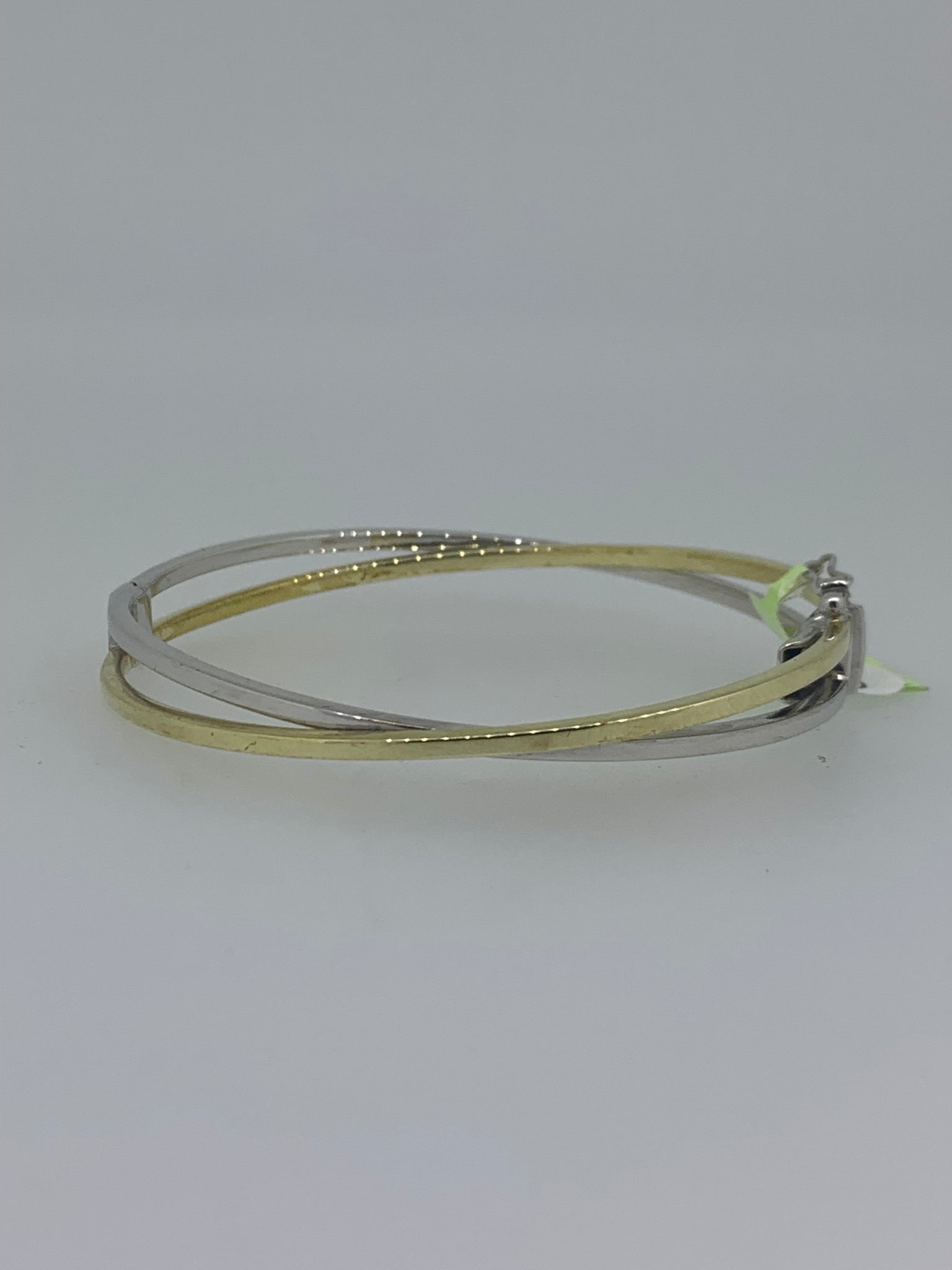 Yellow and White Gold 2 Row Cross-Over Hinged Bangle