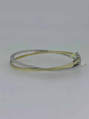 Yellow and White Gold 2 Row Cross-Over Hinged Bangle