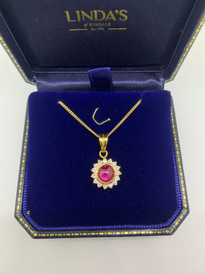 Vintage Cabochan Ruby and Diamond Pendant