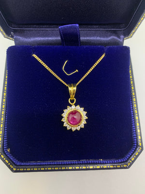 Vintage Cabochan Ruby and Diamond Pendant