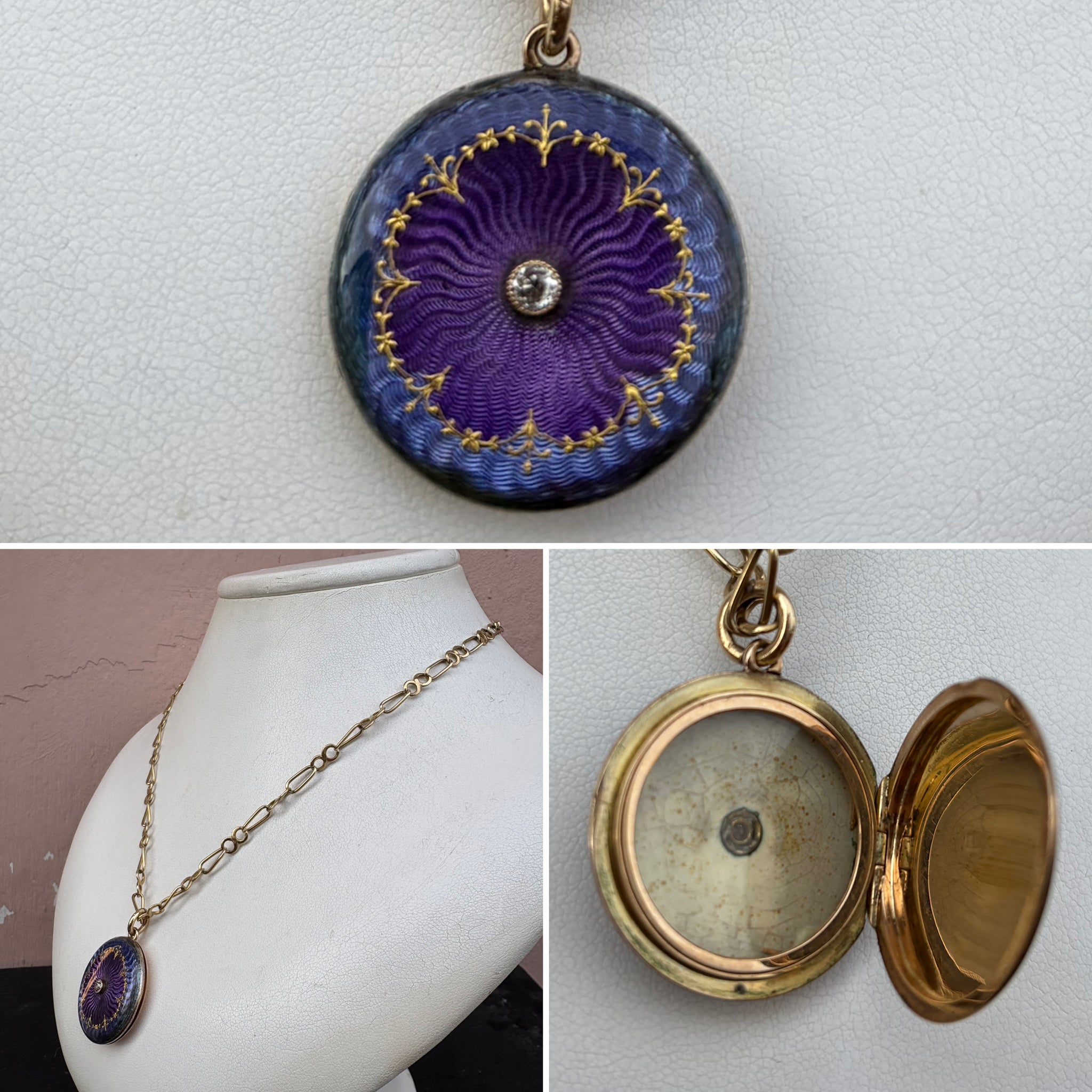 Antique Diamond Set Purple and Blue Enamel Locket