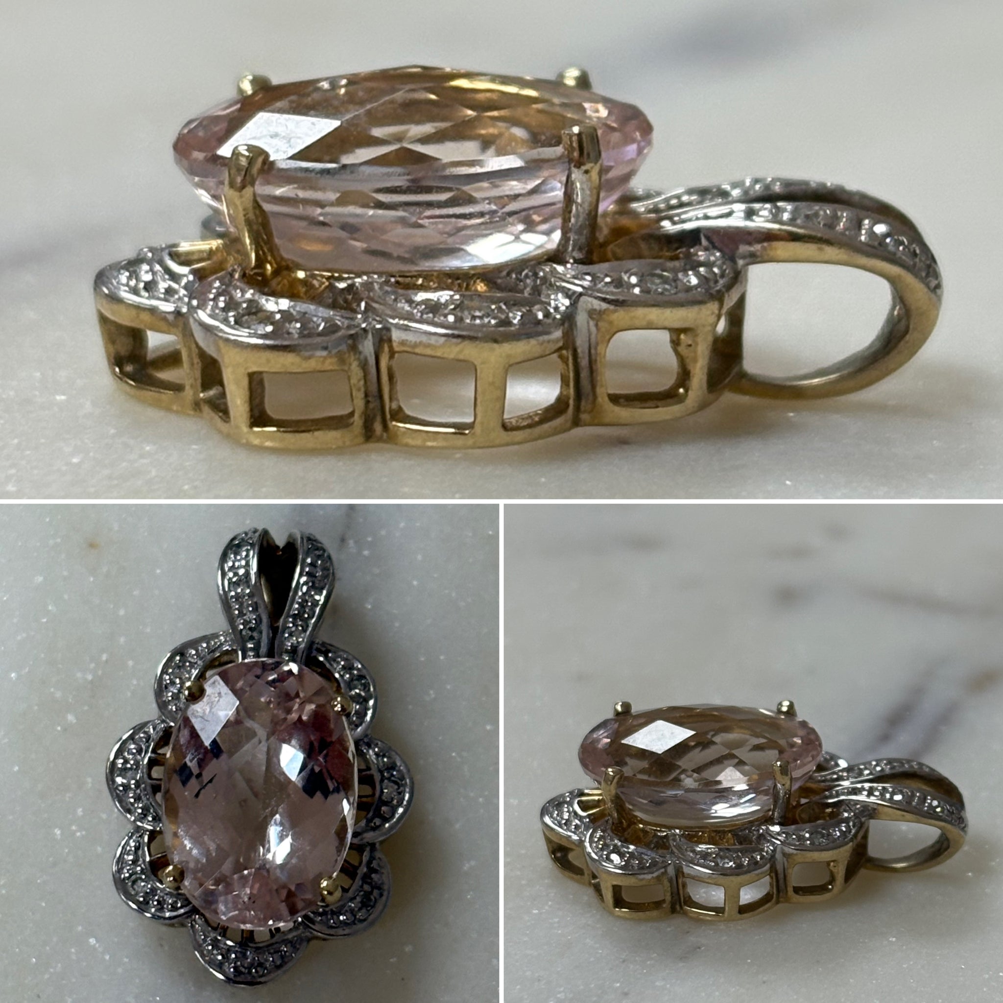 Yellow Gold Morganite and Diamond Pendant