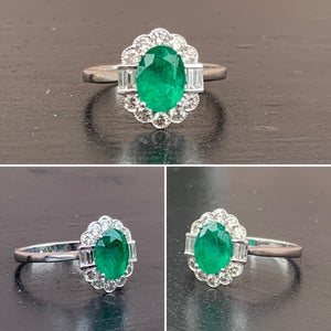 Emerald and Diamond Cluster Ring