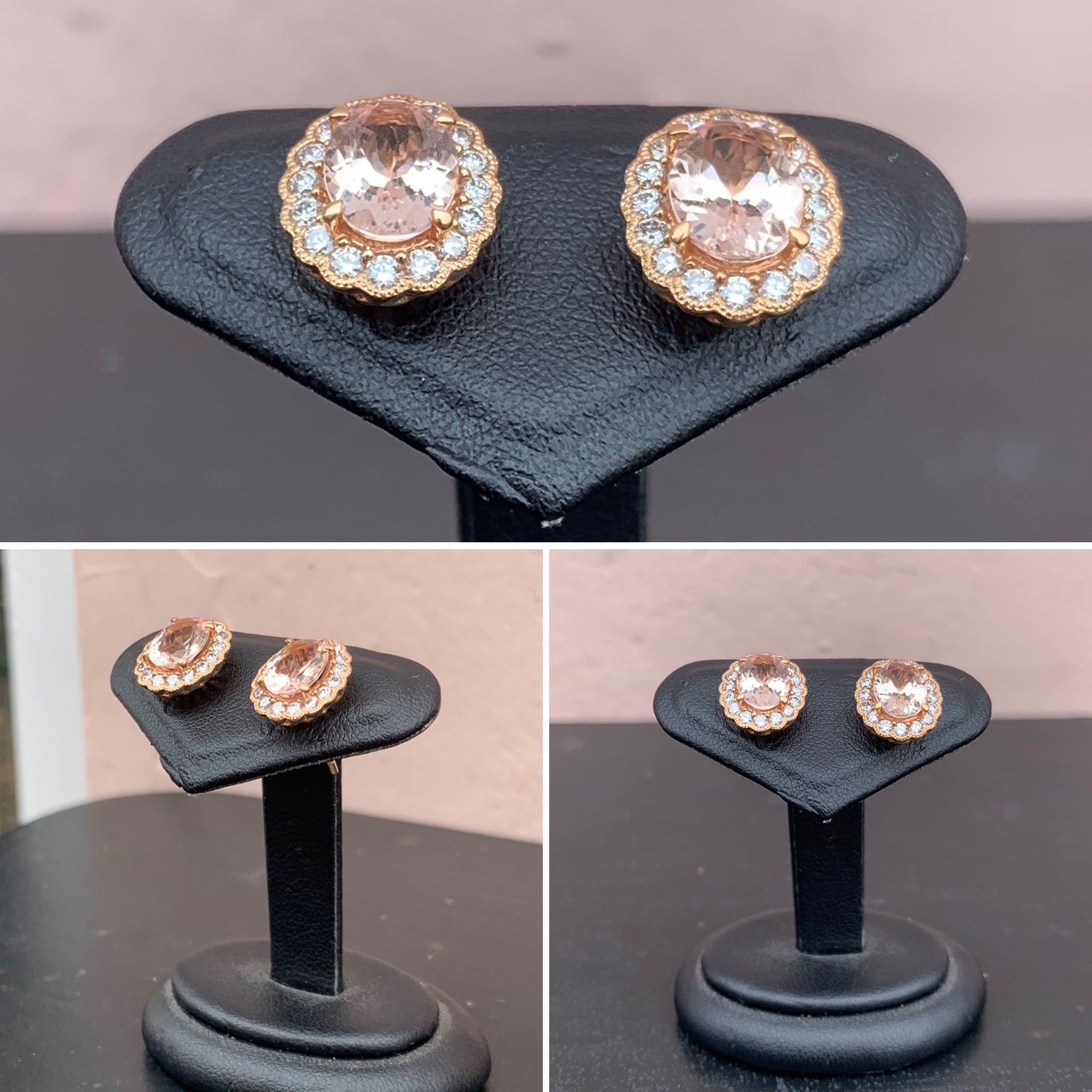 Morganite and Diamond Cluster Stud Earrings