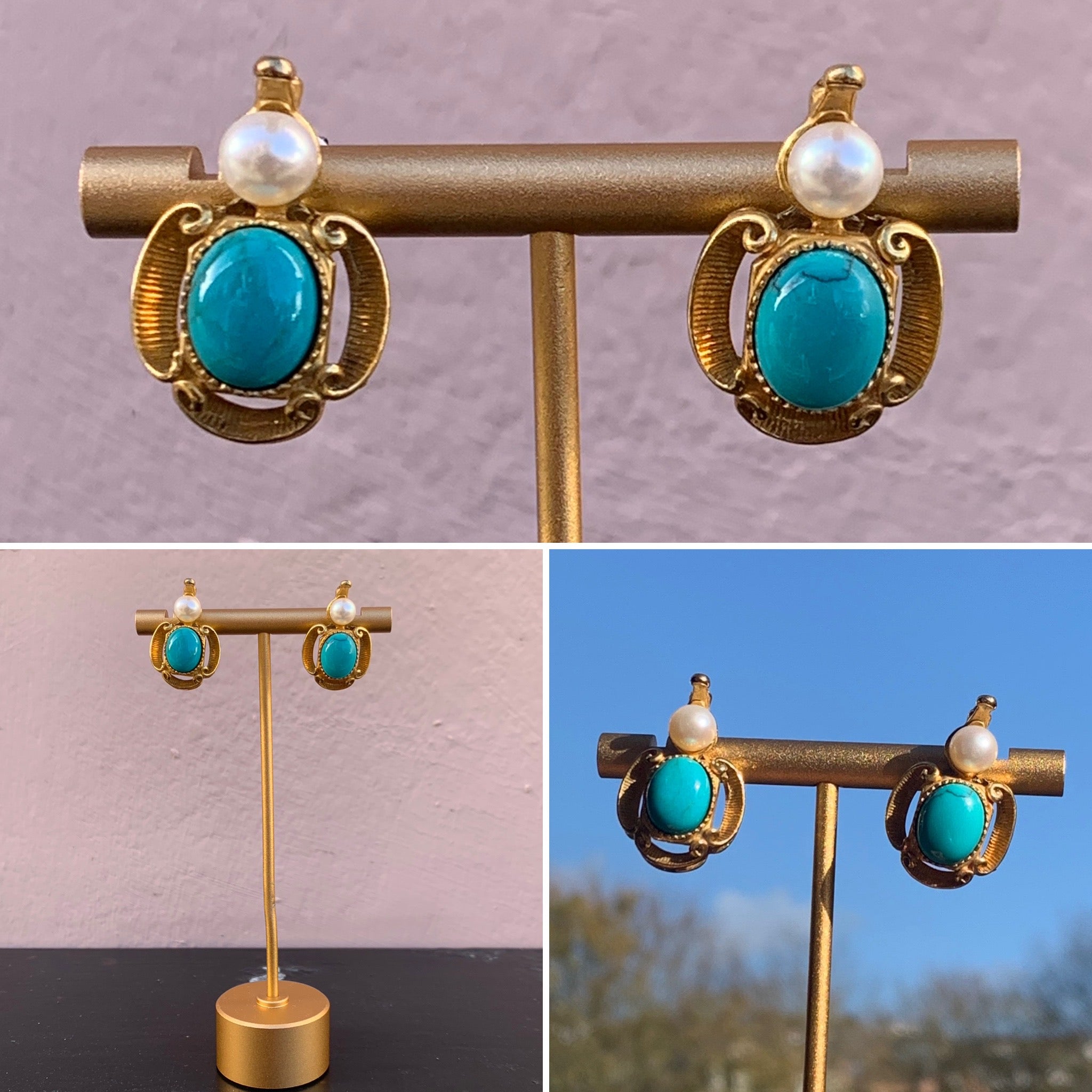 Turquoise and Pearl Earrings