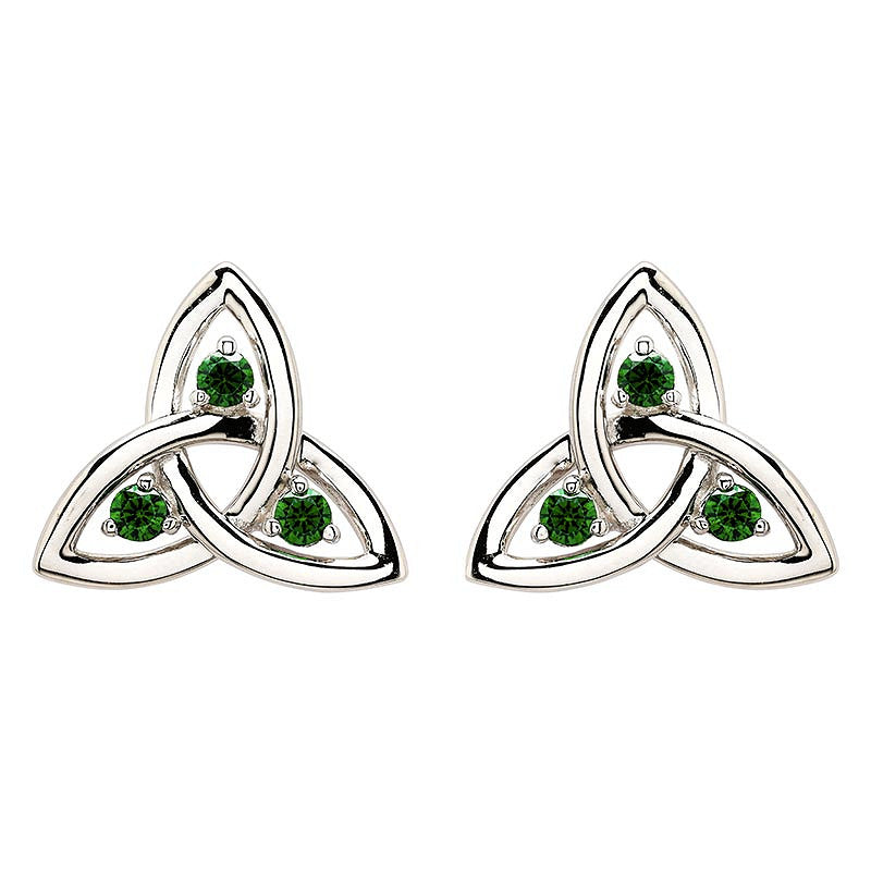 Silver Emerald Stud Trinity Earrings