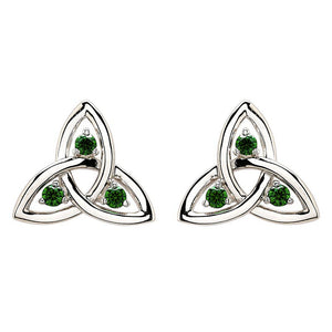 Silver Emerald Stud Trinity Earrings