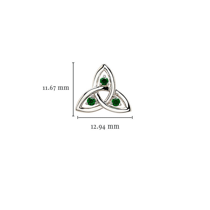 Silver Emerald Stud Trinity Earrings