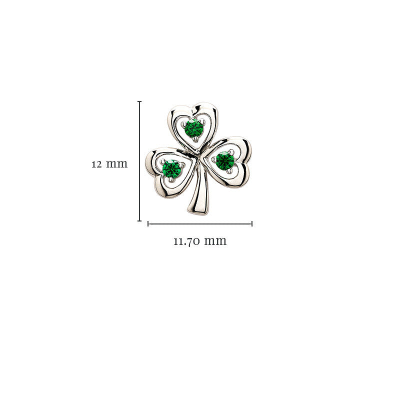 Silver Emerald Stud Shamrock Earrings