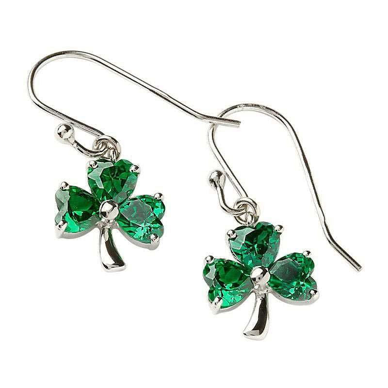 Silver Green Shamrock Earrings