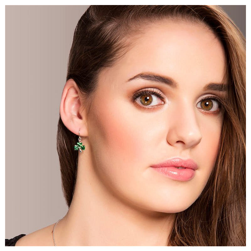 Silver Green Shamrock Earrings