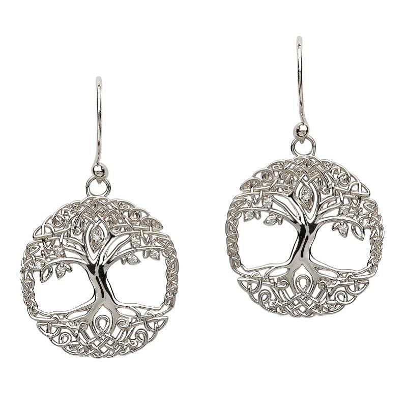 Silver Tree of Life CZ Earrings