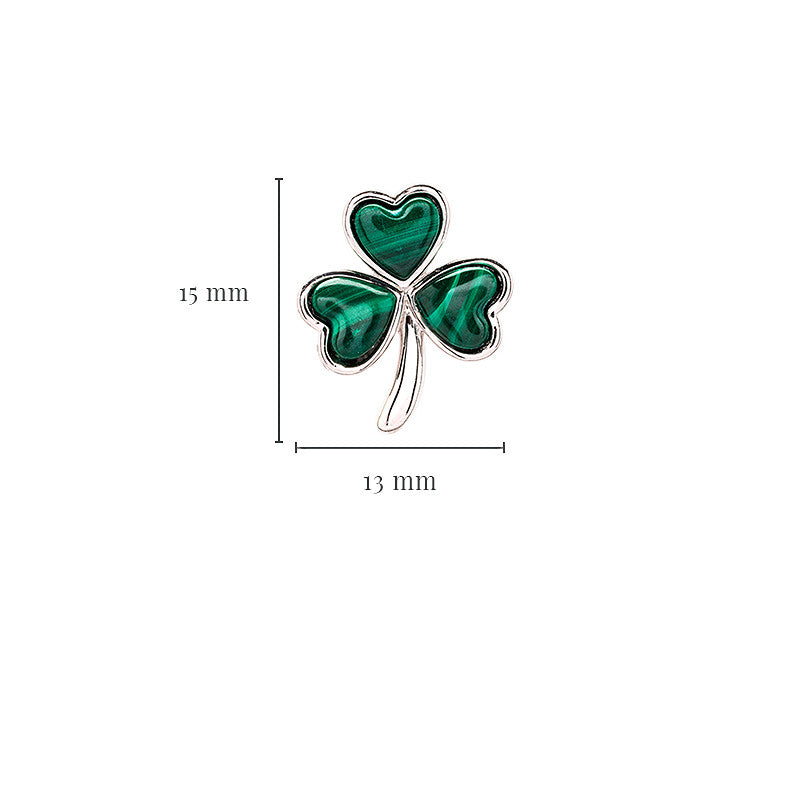 Silver Malachite Shamrock Stud Earrings