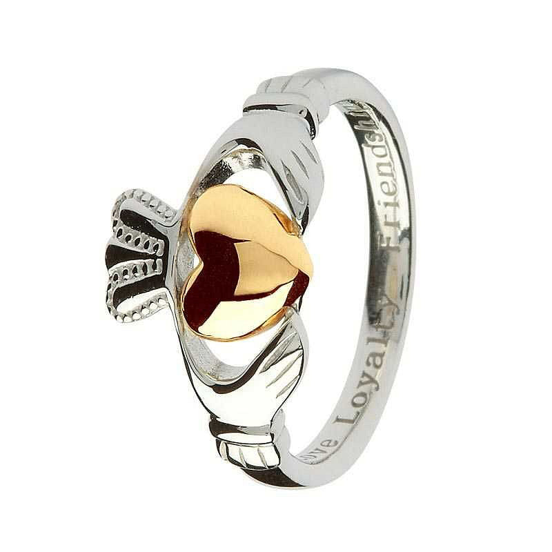 Silver Claddagh Ring with Gold Heart