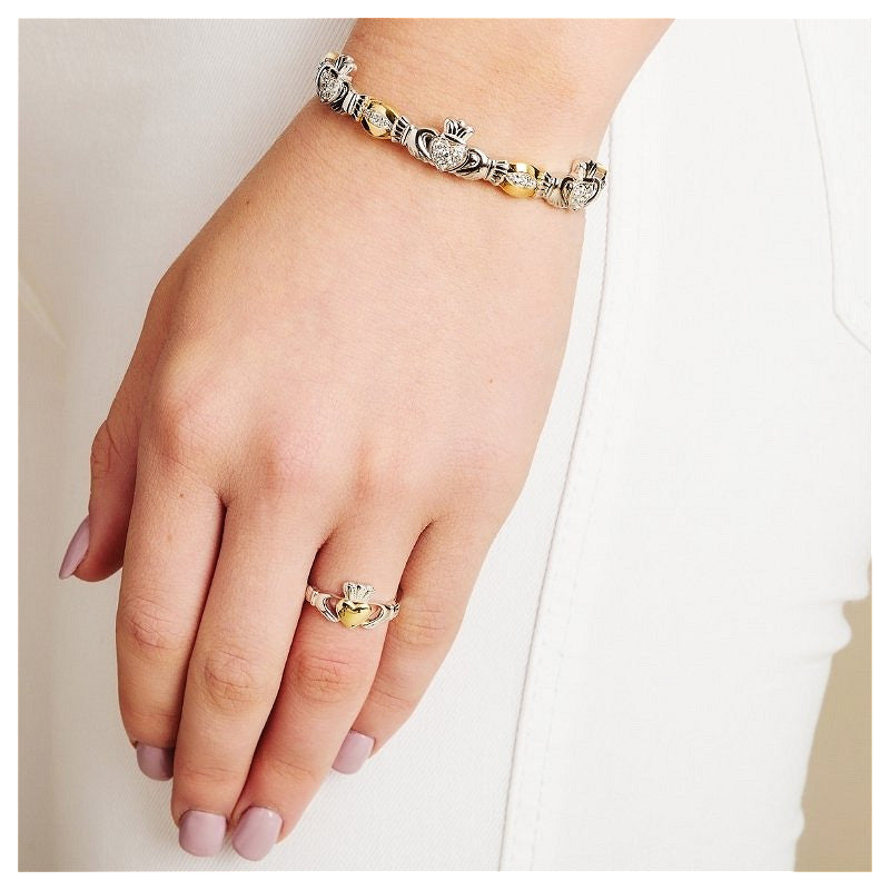 Silver Claddagh Ring with Gold Heart