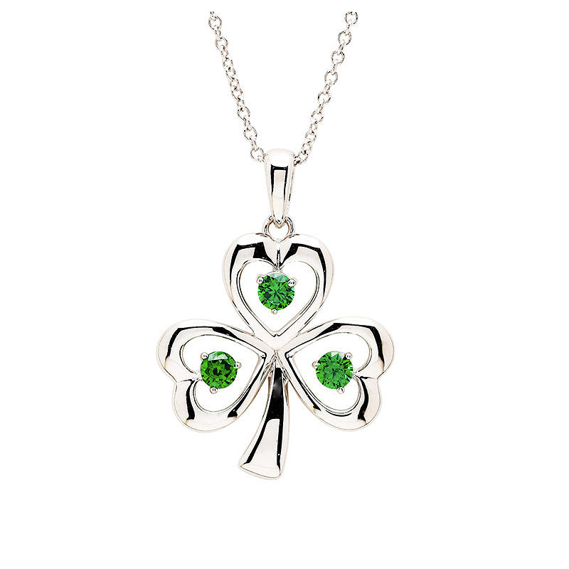 Silver and Emerald Shamrock Necklace