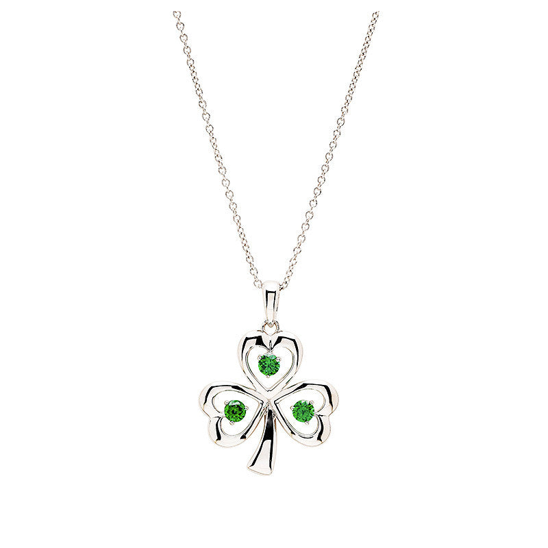 Silver and Emerald Shamrock Necklace