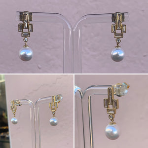 Deco Pearl and Diamond Earrings