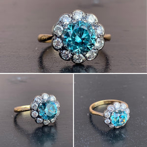 Vintage Blue Zircon cluster Ring