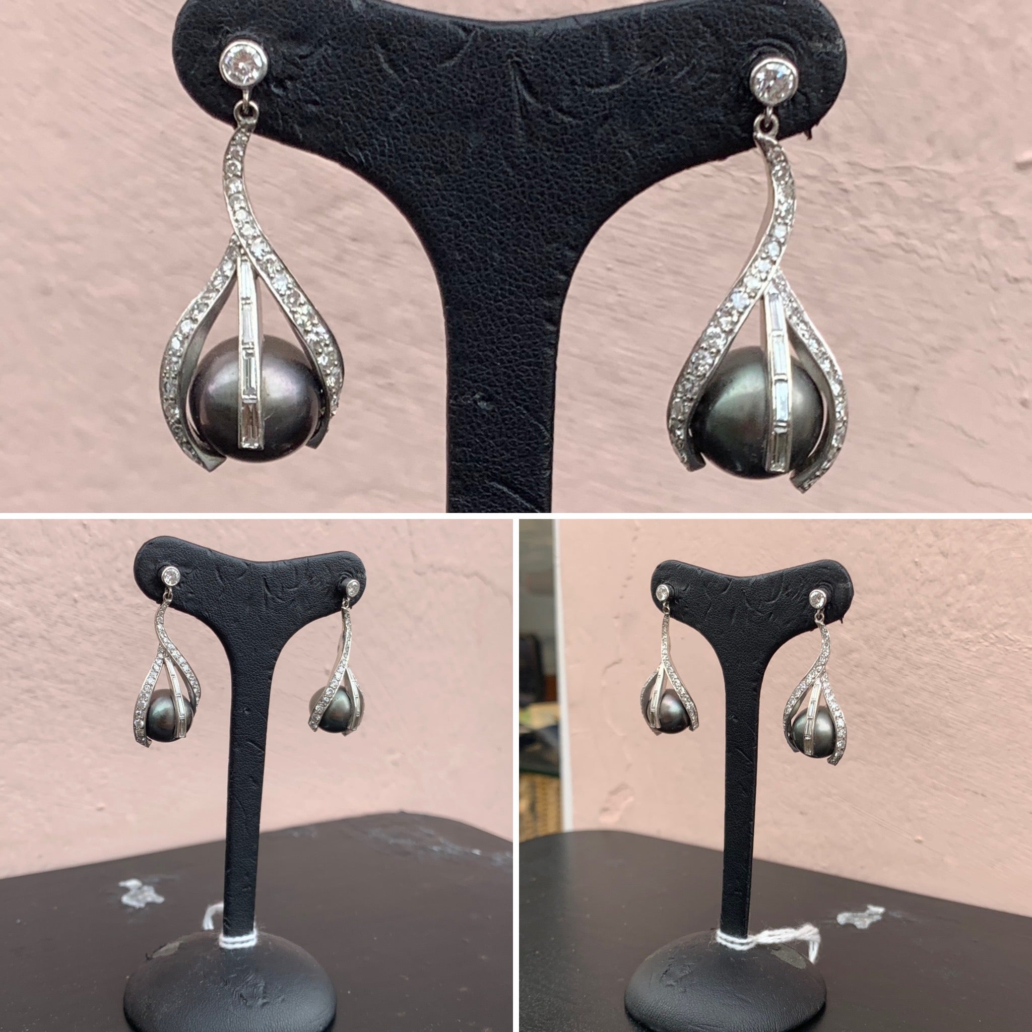 Black Pearl and Diamond Earrings