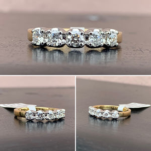 Yellow Gold and Platinum Five Stone Diamond Ring 0.76cts