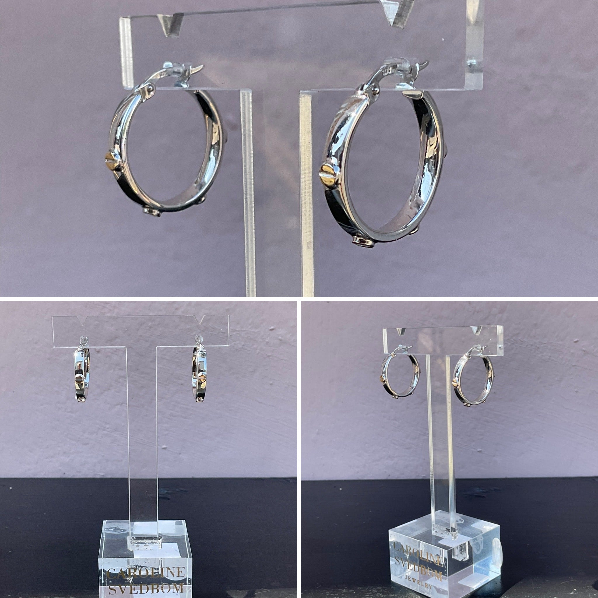 White Gold Hoop Earrings with Yellow Gold Screws