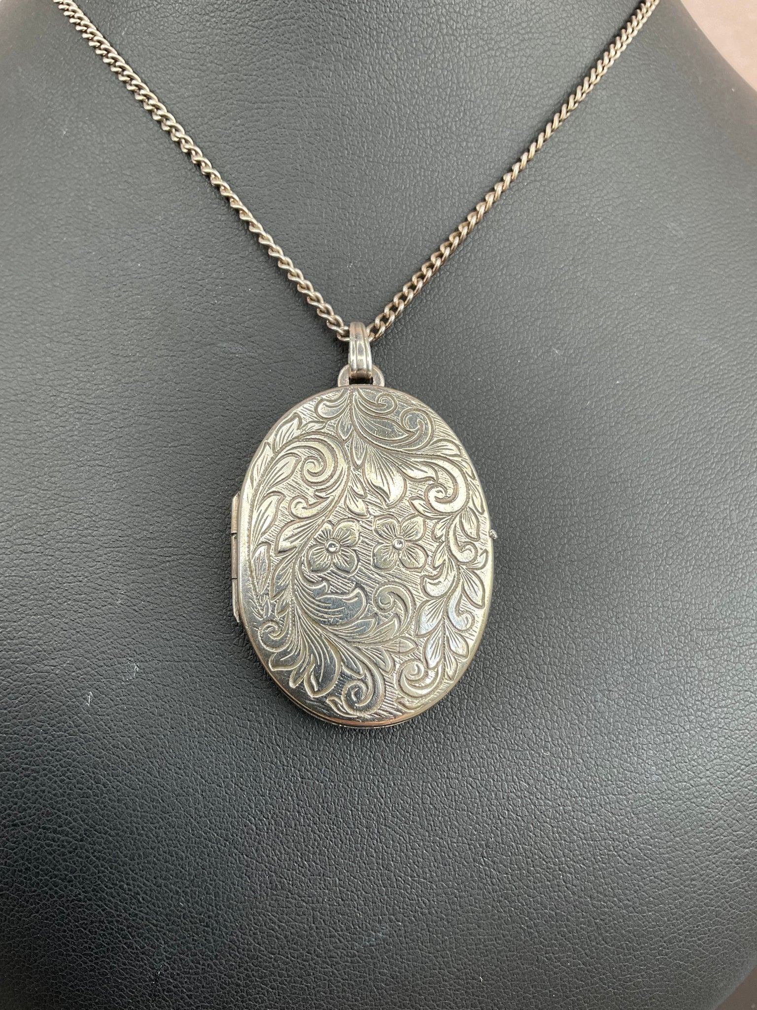 Vintage Silver Engraved Locket and Chain