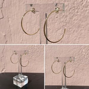 1mm Yellow Gold Square Tube Peg and Scroll Hoop Earrings