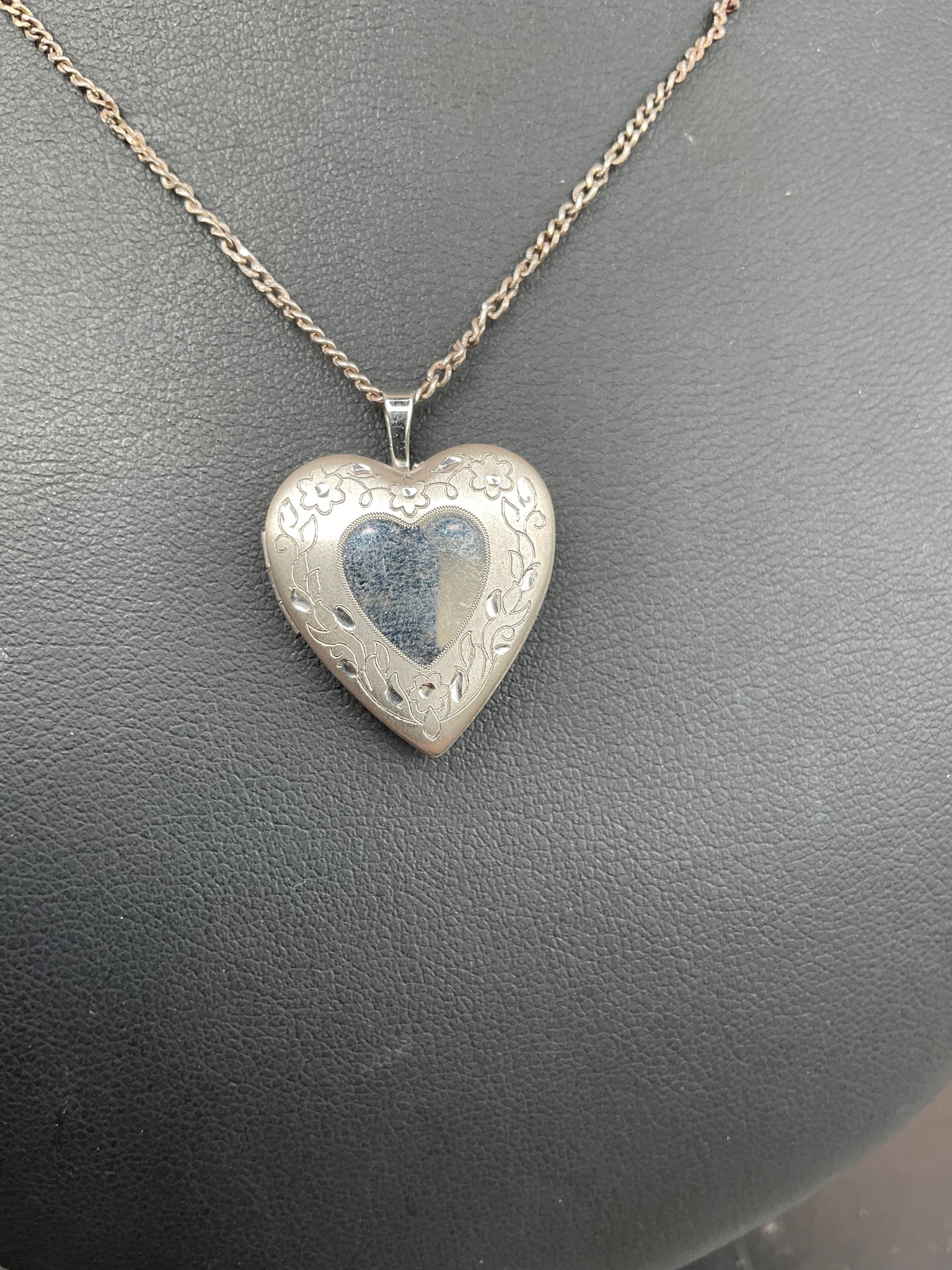 Vintage Silver Engraved Heart Locket and Chain