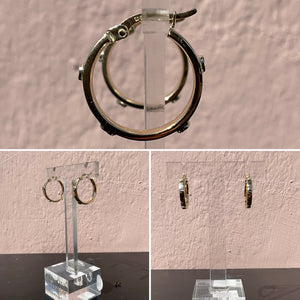 Yellow Gold Square Profile Hoop Earrings with White Gold Screw
