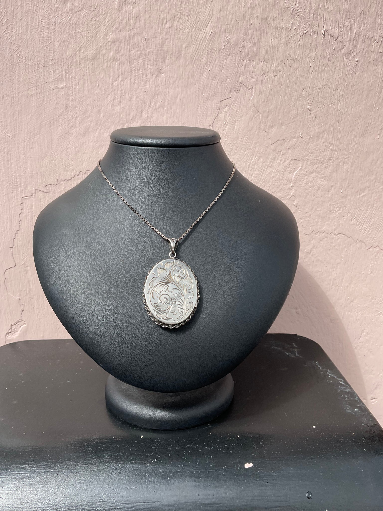 Vintage Silver Engraved Locket and Chain