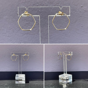 Yellow Gold Hexagonal Design Hoop Earrings
