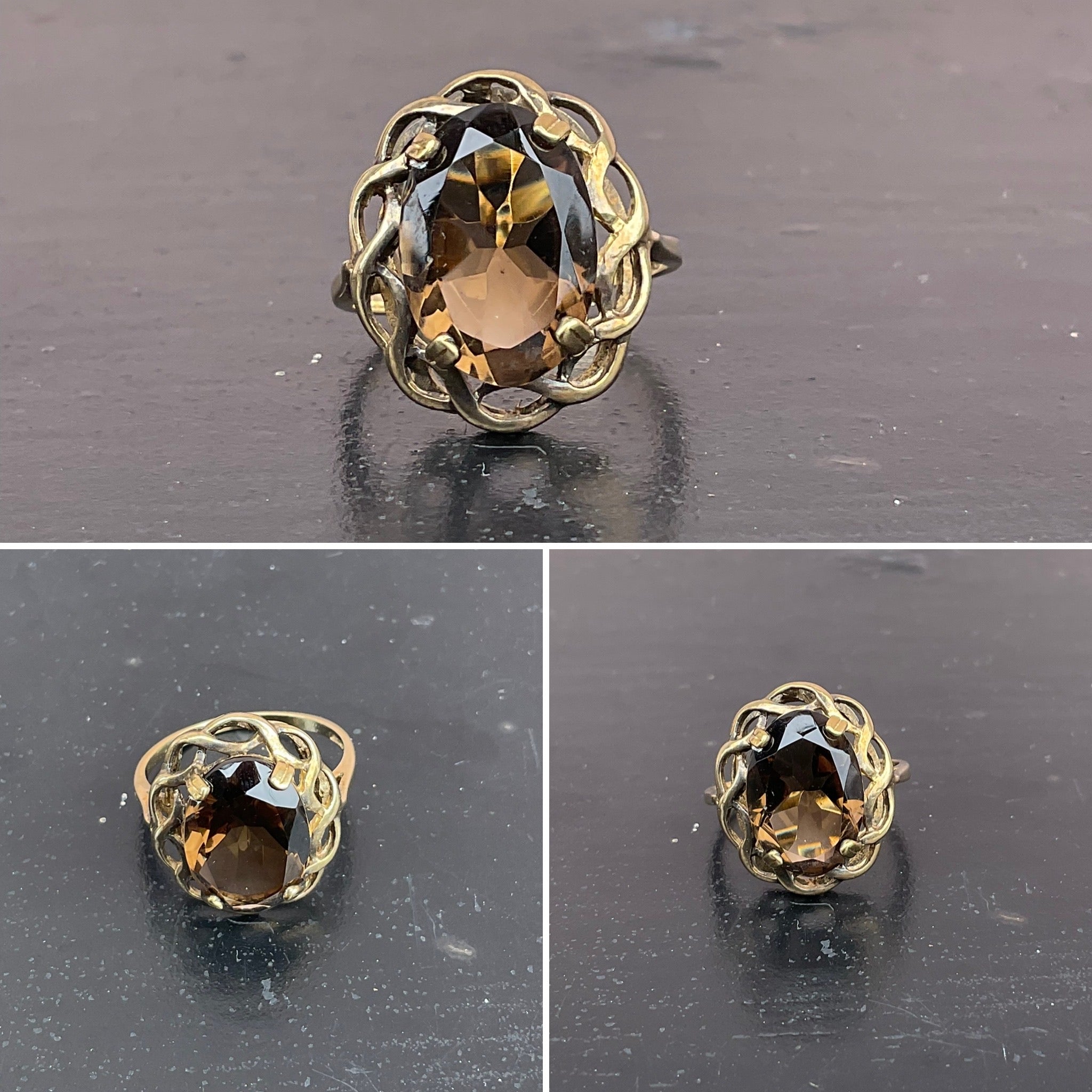 Vintage Smoky Topaz and Yellow Gold Ring