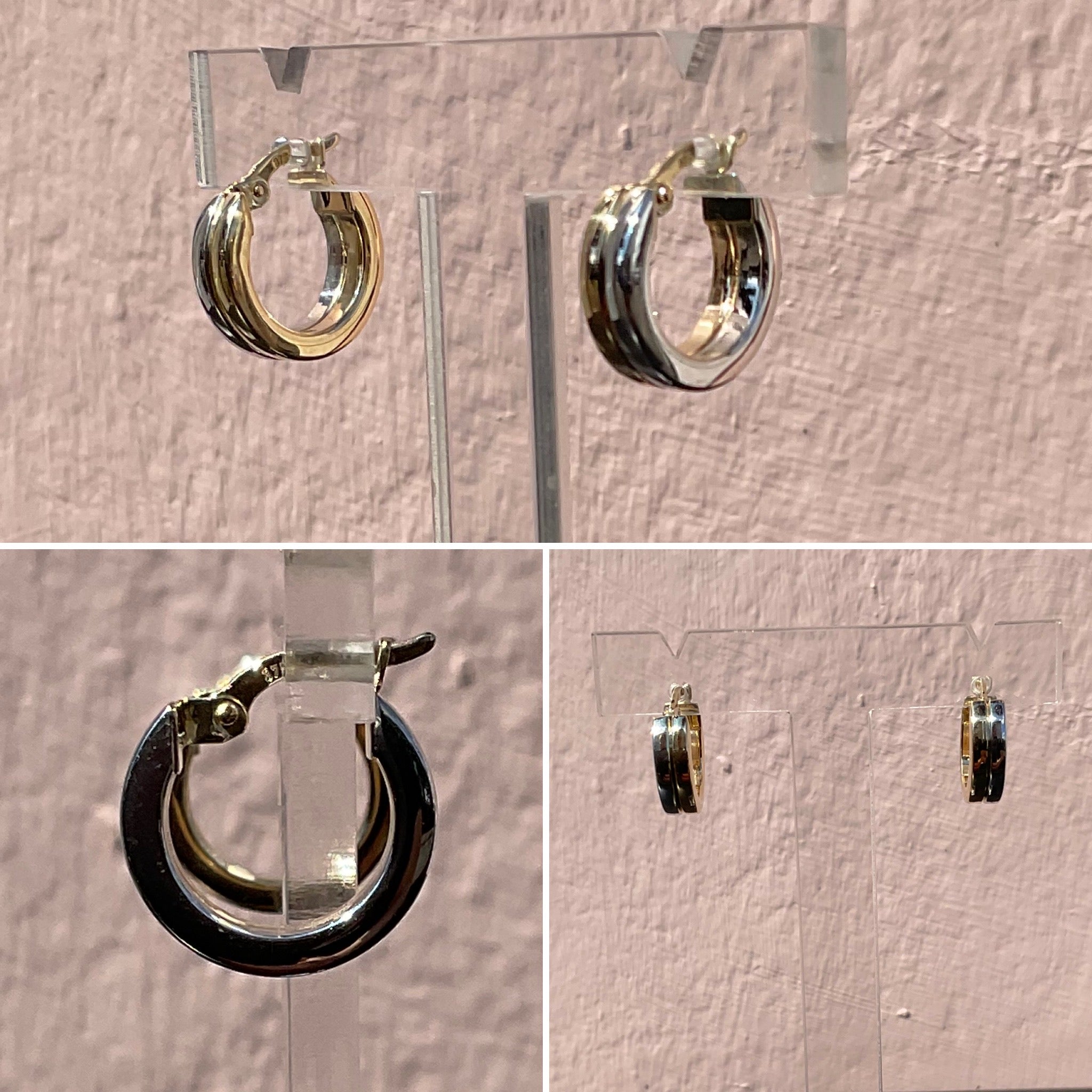 Yellow and White Gold 2 Row Small Round Hoop Earrings