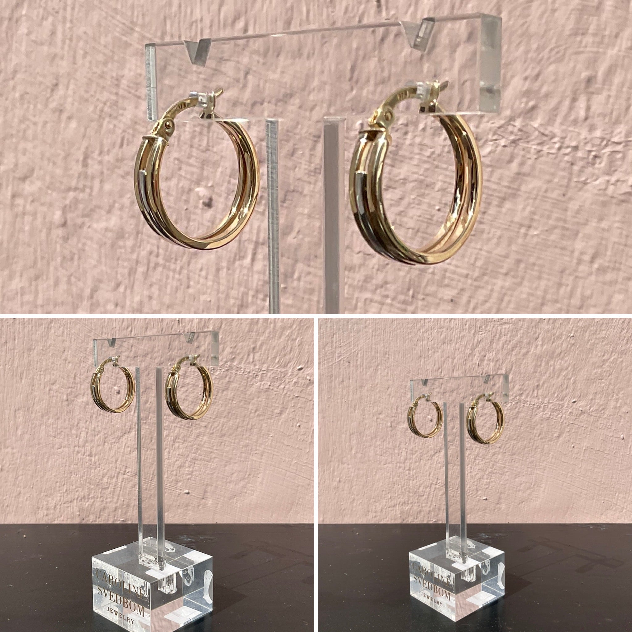Yellow and White Gold 3 Row Flat Hoop Earrings