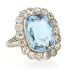 Vintage Aquamarine & Old Cut Diamond Cluster Ring in platinum