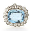 Vintage Aquamarine & Old Cut Diamond Cluster Ring in platinum