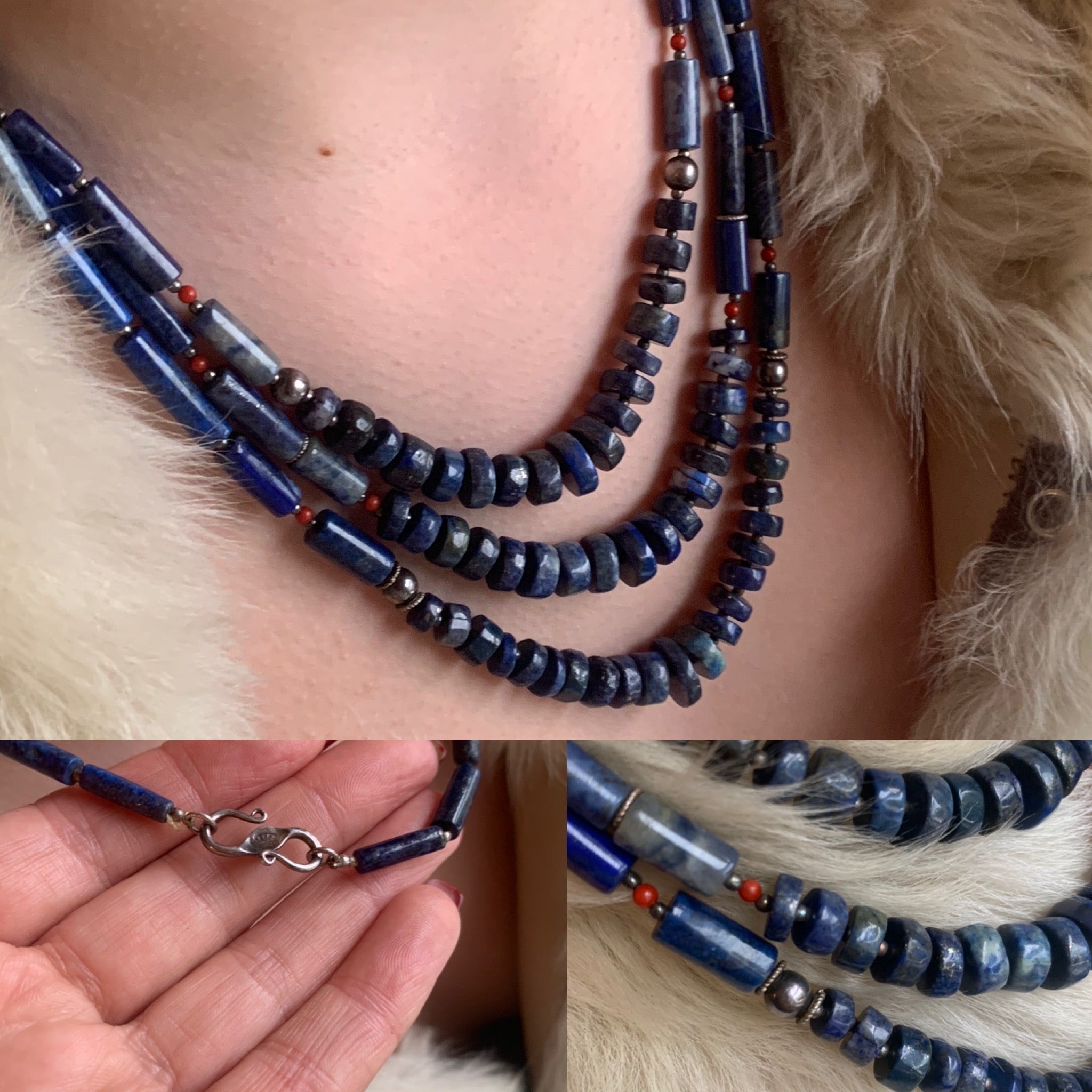 Lapis Lazuli triple strand necklace. Afghanistan.