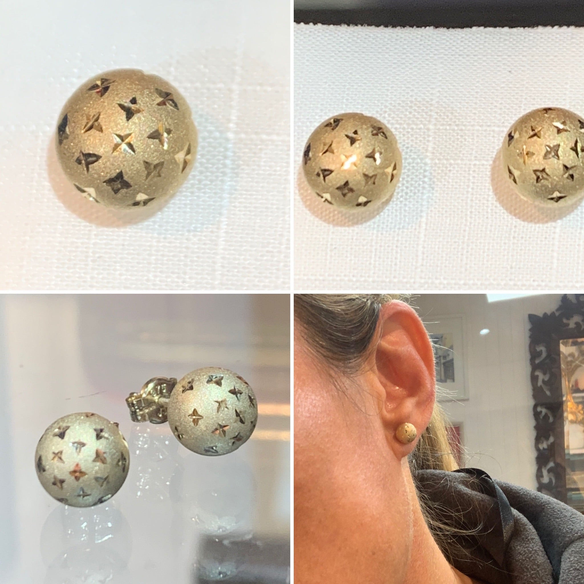 Bright Cut Gold Ball Stud Earrings 6