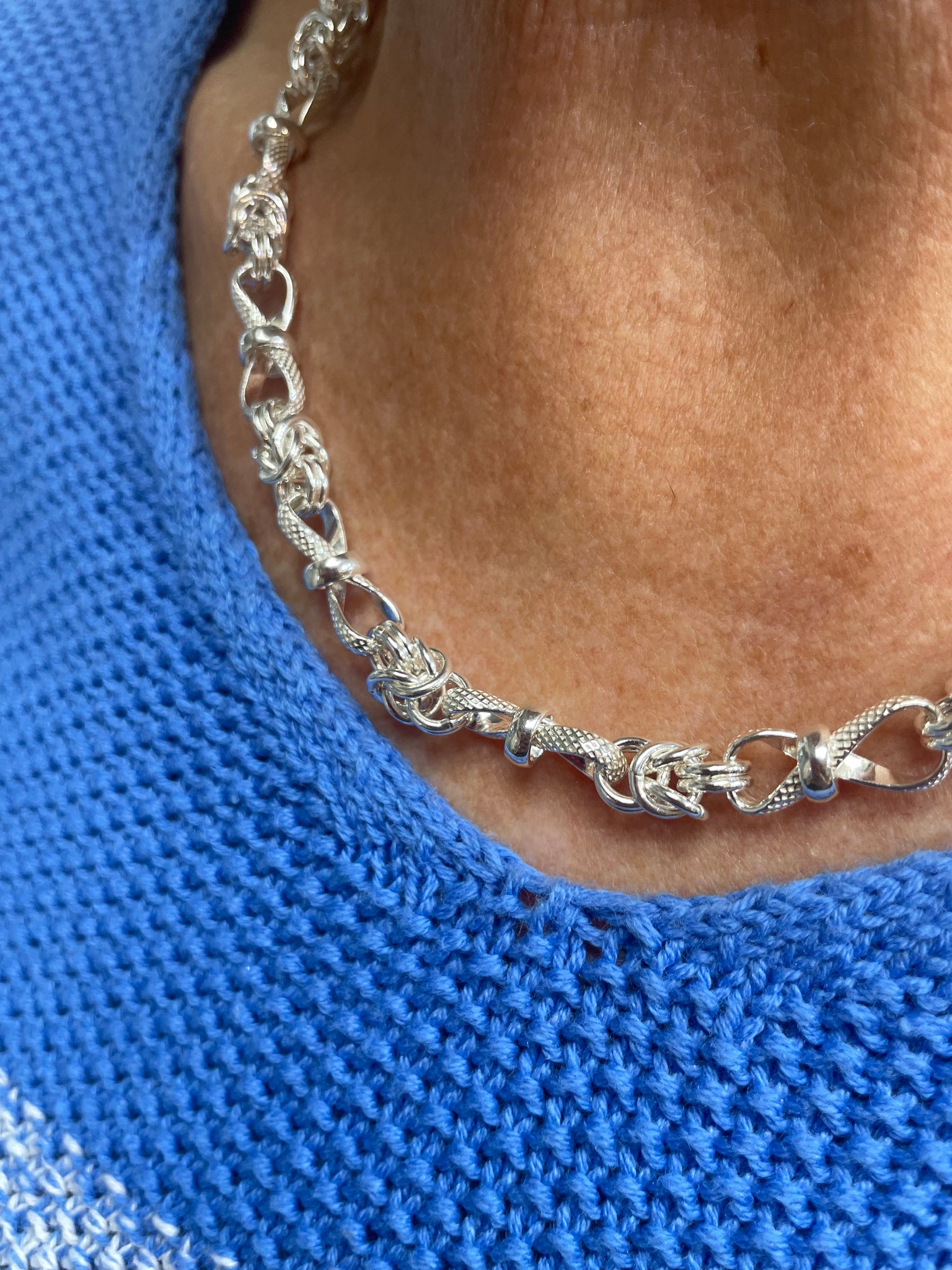 Silver French Knot Link Necklace