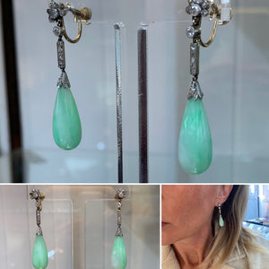 Vintage Jade & Diamond Earrings