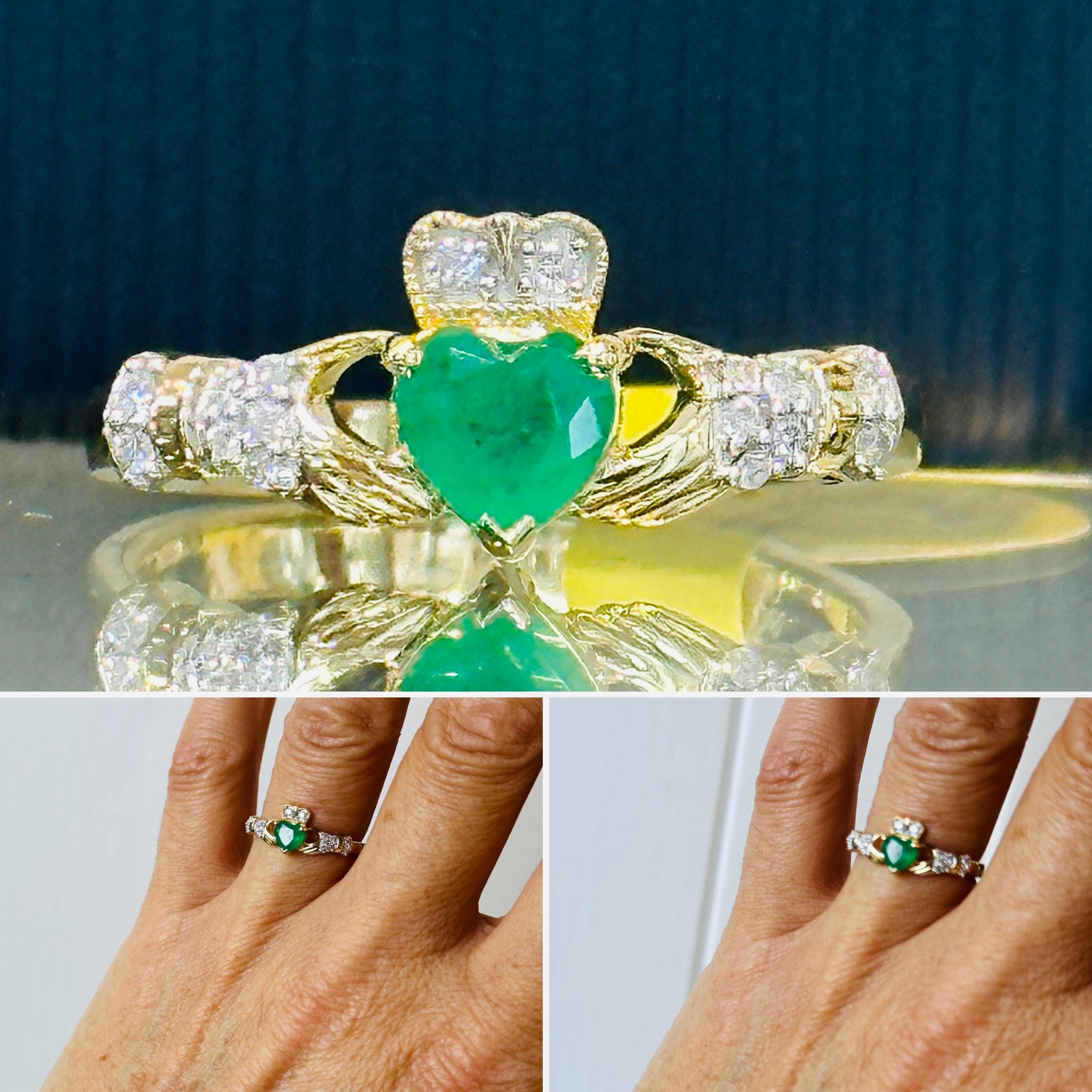 Emerald & Gold Claddagh Ring