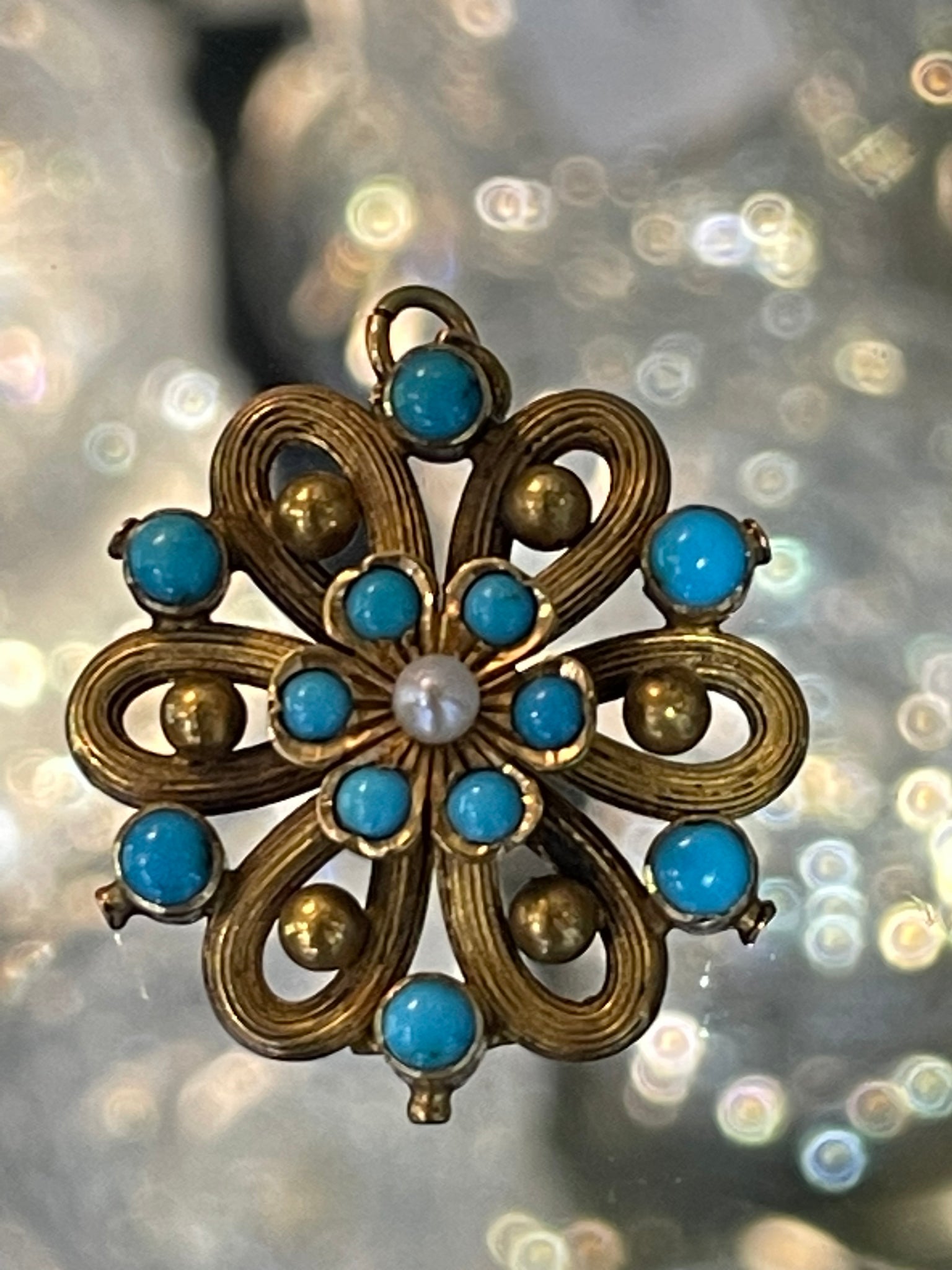 Vintage Turquoise Pearl Gold Pendant